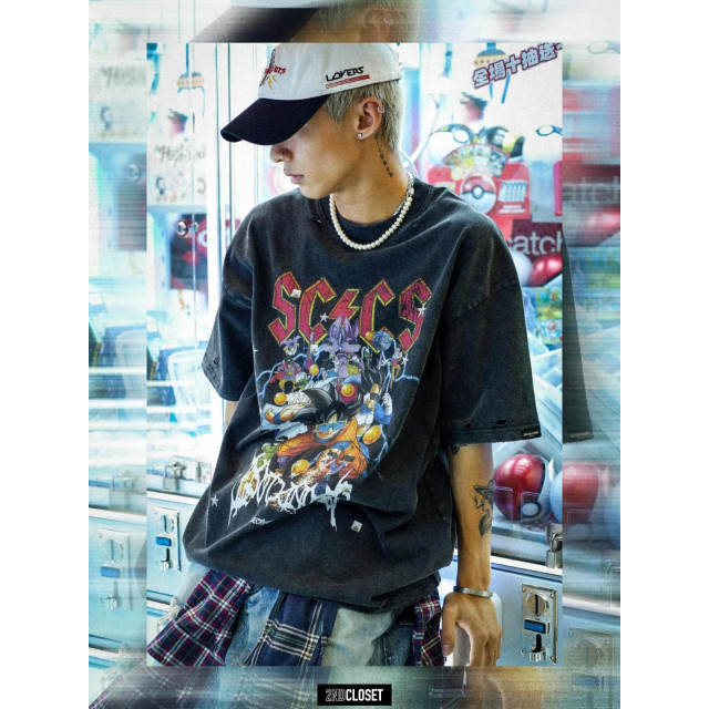 2ND CLOSET DRAGON BALL DESTROY WASHED PRINTED T-SHIRT