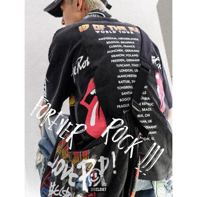 2ND CLOSET KISS THE BANDS RE-CONSTRUCTED WASHED T-SHIRT