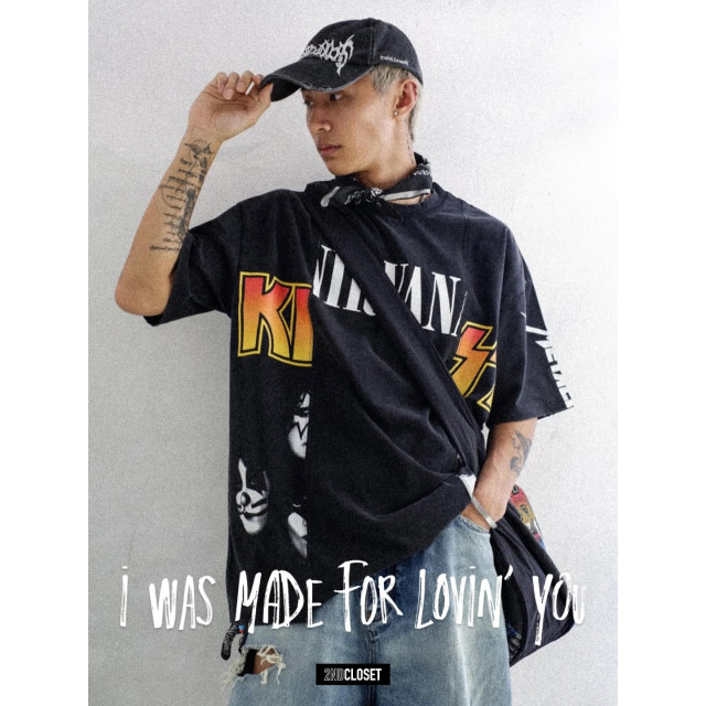 2ND CLOSET KISS THE BANDS RE-CONSTRUCTED WASHED T-SHIRT