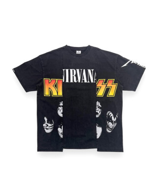 2ND CLOSET KISS THE BANDS RE-CONSTRUCTED WASHED T-SHIRT