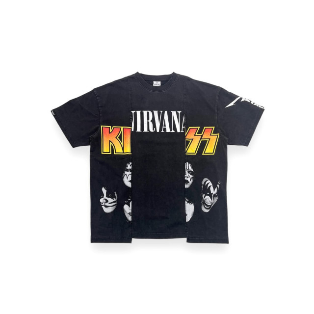 2ND CLOSET KISS THE BANDS RE-CONSTRUCTED WASHED T-SHIRT