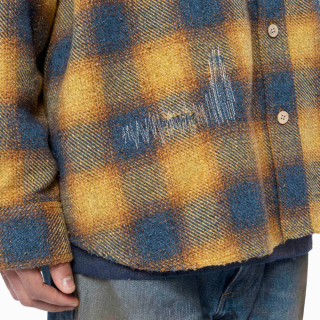 MADNESS JAZZ-NEP DISTRESSED FLANNEL BD SHIRT