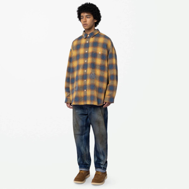 MADNESS JAZZ-NEP DISTRESSED FLANNEL BD SHIRT