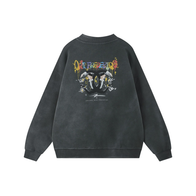 ORI FREDERIQO WASHED PRINT FLEECE CREWNECK SWEATSHIRT