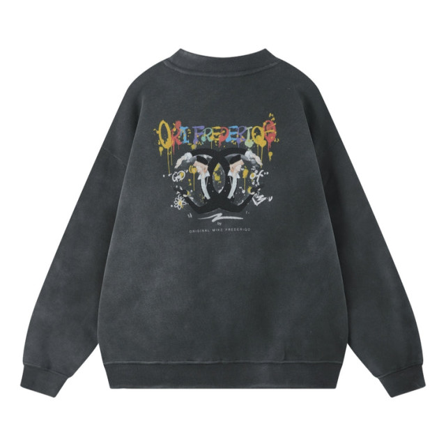 ORI FREDERIQO WASHED PRINT FLEECE CREWNECK SWEATSHIRT