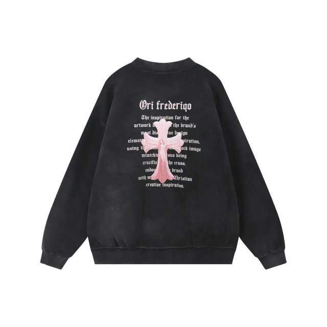 ORI FREDERIQO WASHED PRINT FLEECE CREWNECK SWEATSHIRT