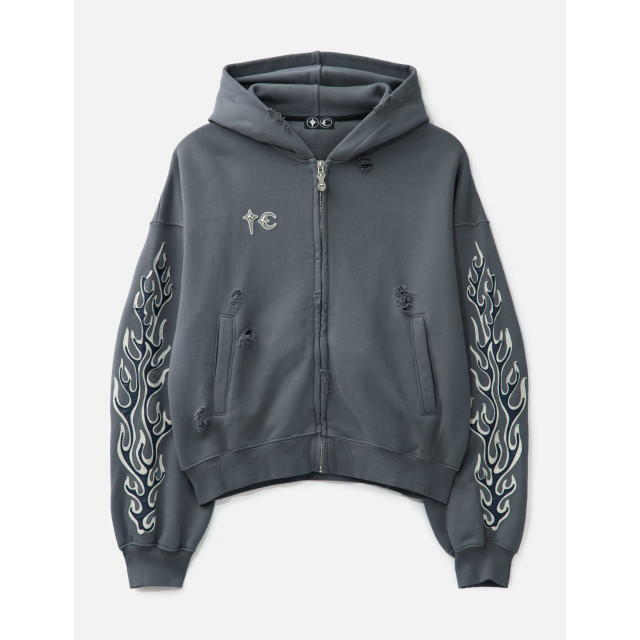 THUG CLUB LEATHER FLAME HOODED ZIP-UP