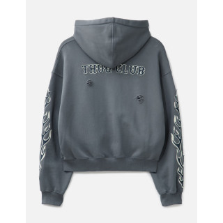 THUG CLUB LEATHER FLAME HOODED ZIP-UP